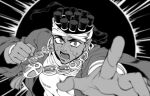  1boy blurry cream_(stand) dark-skinned_male dark_skin depth_of_field earrings greyscale headband jewelry jojo_no_kimyou_na_bouken male_focus mohammed_avdol monochrome necklace ponytail robe sempon_(doppio_note) solo stand_(jojo) stardust_crusaders 