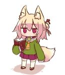  1girl animal_ears bangs blonde_hair blush book borrowed_character brown_collar closed_mouth collar commentary_request eyebrows_visible_through_hair fox_ears fox_girl fox_tail full_body goldens_waves green_shirt hair_between_eyes hair_bun hair_ornament holding holding_book kemomimi-chan_(naga_u) long_sleeves looking_at_viewer necktie open_book orange_necktie original pleated_skirt purple_skirt red_eyes ribbon-trimmed_legwear ribbon_trim shadow shirt skirt sleeves_past_fingers sleeves_past_wrists solo standing tail thighhighs white_background white_legwear 
