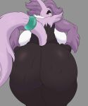  absurd_res anthro big_butt breasts butt coffee_demon delphox fan_character female fur hi_res huge_butt nintendo pok&eacute;mon pok&eacute;mon_(species) purple_body purple_fur red_eyes simple_background solo video_games wet zafina_(coffee_demon) 