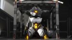  3d_(artwork) 3d_background a_eios anthro big_breasts big_fangs big_hands breasts cage caged clothing cybernetics cyborg digital_media_(artwork) domi-0 domino_sisters exposed_breasts female fluffy fluffy_tail fur genitals grey_body grey_fur hair ineffective_clothing jo_(artist) kemono long_hair machine mask naturally_censored nude off pussy robot solo white_body white_fur 