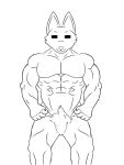  abs biceps canid canine canis front_view kim(racingtime244) male mammal muscular muscular_male muscular_thighs nude pecs pubes racingtime244 simple_eyes smile standing wolf 