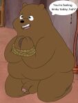  2022 anthro balls black_nose bound brown_bear brown_body cartoon_network english_text genitals grizzly_(wbb) grizzly_bear hi_res humanoid_genitalia humanoid_penis male mammal overweight overweight_male penis rope solo text thevillager ursid ursine we_bare_bears 