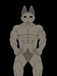  abs biceps canid canine canis front_view fur grey_body grey_fur huge_ears kim(racingtime244) male mammal muscular muscular_male muscular_thighs nipples nude pecs pubes racingtime244 simple_eyes smile standing wolf 