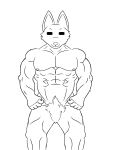  abs biceps black_and_white canid canine canis front_view hi_res huge_ears kim(racingtime244) male mammal monochrome muscular muscular_male muscular_thighs nipples nude pecs pubes racingtime244 simple_eyes smile wolf 