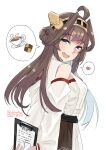  1girl ahoge alakoala bare_shoulders brown_hair detached_sleeves double_bun eyebrows_visible_through_hair hair_between_eyes hairband headgear heart highres japanese_clothes kantai_collection kongou_(kancolle) long_hair nontraditional_miko one-hour_drawing_challenge open_mouth purple_eyes ribbon-trimmed_sleeves ribbon_trim simple_background smile solo spoken_heart teeth upper_body upper_teeth white_background wide_sleeves 