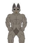  abs biceps canid canine canis front_view fur grey_body grey_fur hi_res huge_ears kim(racingtime244) male mammal muscular muscular_male muscular_thighs nipples nude pecs pubes racingtime244 simple_eyes smile standing wolf 