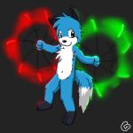  1:1 2012 anthro biped black_background black_body black_ears black_fur black_inner_ear black_nose blue_body blue_fur blue_hair canid canine canis chest_tuft fur gaokun glowstick hair inner_ear_fluff looking_aside male mammal multicolored_body multicolored_fur rave red_eyes simple_background solo tuft watermark white_body white_fur wolf 