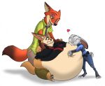  &lt;3 2016 anthro belly_hug belt blue_uniform bodily_fluids bottomwear canid canine claws clothed clothing disney ears_down eyes_closed fangs female fennec finnick fox fur green_clothing green_eyes green_shirt green_topwear grey_body grey_fur group half-closed_eyes hand_on_stomach hands_on_shoulders hectorthewolf inner_ear_fluff judy_hopps lagomorph leaning leaning_on_another leporid looking_down male mammal morbidly_obese morbidly_obese_anthro morbidly_obese_male narrowed_eyes necktie nick_wilde obese obese_anthro obese_male open_mouth overweight overweight_anthro overweight_male pants paws pivoted_ears police_uniform rabbit red_body red_fur shirt sitting smile standing sweat sweatdrop topwear torn_clothing tuft uniform wide_eyed zootopia 