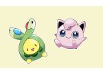  :d blue_eyes budew closed_mouth commentary_request full_body happy highres jigglypuff letterboxed looking_at_viewer myuu_(587_83) no_humans open_mouth outline pokemon pokemon_(creature) smile solid_oval_eyes 