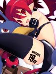  1girl anniversary bat_wings boots demon_girl demon_tail demon_wings disgaea earrings etna flat_chest highres iwashi_dorobou_-r- jewelry laharl_(prinny) looking_at_viewer makai_senki_disgaea mini_wings navel pointy_ears prinny red_eyes red_hair red_wings short_shorts shorts skull skull_earrings tail thigh_boots thighhighs thighhighs_under_boots wings 