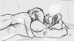  anthro big_breasts breasts deltarune duo embrace female from_front_position greyscale hair hair_over_eyes hi_res huge_breasts human human_on_anthro interspecies kris_(deltarune) lying male male/female mammal missionary_position monochrome nafan nude on_back on_ground open_mouth reptile scalie sex sharp_teeth susie_(deltarune) teeth tongue tongue_out undertale_(series) video_games 