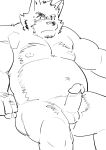  2021 anthro balls belly canid canine canis domestic_dog erection genitals hi_res humanoid_genitalia humanoid_hands humanoid_penis kemono male mammal moobs nipples overweight overweight_male penis sitting sketch solo ujishiyo 