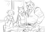  2021 anthro balls blush canid canine canis classroom clothing domestic_dog erection genitals group humanoid_genitalia humanoid_hands humanoid_penis kemono male male/male mammal overweight overweight_male penis pubes school shirt sitting sketch topwear ujishiyo 