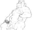  2022 anthro balls belly canid canine canis domestic_dog erection genitals hi_res humanoid_genitalia humanoid_hands humanoid_penis kemono male mammal moobs navel nipples overweight overweight_male penis simple_background sitting solo ujishiyo white_background 