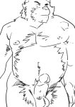  2021 anthro balls belly bodily_fluids canid canine canis domestic_dog erection genitals hi_res humanoid_genitalia humanoid_penis kemono male mammal moobs nipples overweight overweight_male penis simple_background sketch solo sweat ujishiyo white_background 