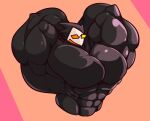  2022 abs avian big_muscles big_pecs black_body clothed clothing colored_glasses darkner deltarune digital_drawing_(artwork) digital_media_(artwork) eyewear flexing glasses hi_res male muscular muscular_male open_mouth pecs pink_background shaded simple_background solo swatch_(deltarune) swatchling topless undertale_(series) unusualboo54 video_games 
