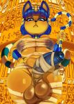  absurd_res animal_crossing ankha_(animal_crossing) anthro balls bandage big_breasts blue_eyes blue_hair breasts domestic_cat felid feline felis genitals gynomorph hair hand_on_hip hi_res intersex isolatedartest looking_at_viewer looking_down looking_down_at_viewer mammal navel nintendo nude penis solo thick_thighs video_games wide_hips yellow_body 