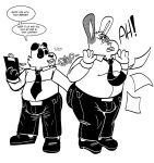  2022 anthro big_butt bulge butt clothing duo english_text eyes_closed giant_panda grolarbearsins hi_res lagomorph leporid male mammal necktie overweight overweight_male rabbit shirt simple_background spanking surprise text topwear ursid white_background 