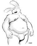  2018 absurd_res anthro belly bulge clothing dober hi_res humanoid_hands lagomorph leporid male mammal moobs navel nipples overweight overweight_male rabbit simple_background solo underwear white_background 