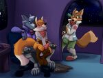  anal bulge canid canine fox fox_mccloud knot male mammal nintendo on_lap orlandofox sitting_on_lap space star_fox tagme video_games wolf_o&#039;donnell 