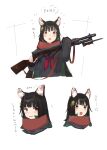  animal_ears black_hair dog_ears girls&#039;_frontline hair_ornament highres holding holding_weapon kilabo looking_at_viewer open_mouth red_eyes red_scarf scarf type_100_(girls&#039;_frontline) weapon 