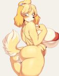  2021 animal_crossing animated anthro bell big_breasts big_butt bikini blush bodily_fluids breasts butt canid canine canis cervina7_(artist) clothing domestic_dog evenesko.d.fox_(artist) female fur huge_breasts isabelle_(animal_crossing) looking_back mammal nintendo nipple_outline overweight shih_tzu solo sweat swimwear toy_dog video_games yellow_body yellow_fur 