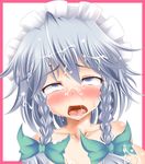  ahegao aono_yami blue_eyes blush braid cum facial izayoi_sakuya silver_hair touhou twin_braids 