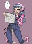  1girl after_sex aftersex blue_eyes blue_hair blush capcom censored cum cum_in_pussy cum_inside cumdrip ese_makoto female full_body gyakuten_saiban overalls pussy simple_background sketchpad solo sweat unzipped vaginal 