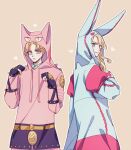  blonde_hair blue_eyes cosplay curly_hair diamond_wa_kudakenai dirty_deeds_done_dirt_cheap dirty_deeds_done_dirt_cheap_(cosplay) dress_shirt funny_valentine jojo_no_kimyou_na_bouken kigurumi killer_queen killer_queen_(cosplay) kira_yoshikage long_hair male_focus pajamas paw_pose purple_eyes sempon_(doppio_note) shirt steel_ball_run sweatdrop 