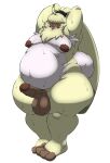  angoramon anthro armpit_hair balls bandai_namco belly big_butt bodily_fluids body_hair butt cheese_cake digimon digimon_(species) digimon_ghost_game erection fur genitals hair hair_over_eyes hands_behind_back hi_res lagomorph leporid long_ears male mammal moobs navel nipples overweight overweight_male penis rabbit solo sweat yellow_body yellow_fur 