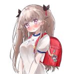  anchorage_(azur_lane) azur_lane bag baltimore_(azur_lane) blush breasts brown_hair gym_uniform highres keychain looking_at_viewer school_uniform short_twintails solo twintails 