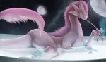  dragon female feral fur fur_tuft furred_dragon genitals hi_res jewelry moon nude pool_(disambiguation) poolside pussy sky smoking solo space tuft ureos_(artist) water 