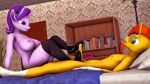  3d_(artwork) absurd_res anthro anthrofied beard bed big_breasts book bookshelf breasts clothing digital_media_(artwork) equid equine eyewear facial_hair female foot_fetish foot_play footjob friendship_is_magic furniture glasses hi_res horn legwear male male/female mammal my_little_pony sebaxn sex starlight_glimmer_(mlp) sunburst_(mlp) thigh_highs unicorn 