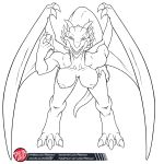  1:1 2021 3_toes 5_fingers 8_horns alternate_species anthro anthrofied areola artist_logo bent_over big_breasts big_tail biped black_and_white breasts claws coin digital_drawing_(artwork) digital_media_(artwork) digitigrade dragon dragon&#039;s_dogma feet female finger_claws fingers front_view hi_res holding_coin holding_object horn huge_breasts humanoid_hands leaning leaning_forward line_art logo long_tail looking_at_viewer madeleine_(dragon&#039;s_dogma) membrane_(anatomy) membranous_wings monochrome multi_horn nipples non-mammal_breasts nude open_mouth open_smile predaguy pupils scalie simple_background slit_pupils smile smiling_at_viewer solo teeth text thick_tail toe_claws toes url western_dragon white_background wing_claws wings 