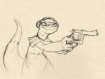  2022 4:3 aiming anthro bead_necklace belly belly_markings big_tail biped cape cape_only capelet clothing concentration crusch_lulu cute_fangs earmuffs eyelashes eyewear female focused front_view gaypornaficionado glasses graphite_(artwork) greyscale gun half-length_portrait handgun holding_gun holding_handgun holding_object holding_revolver holding_weapon jewelry lizard long_neck long_tail markings monochrome mostly_nude narrowed_eyes neck_markings necklace overlord_(series) pencil_(artwork) portrait protective_eyewear pupils ranged_weapon reptile revolver scalie simple_background sketch slit_pupils solo standing tail_markings thick_tail traditional_media_(artwork) tribal tribal_markings weapon white_background wide_hips 
