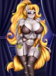  absurd_res anthro ashimaroo big_breasts blush bra breasts cleavage clothed clothing cutie_mark equid equine female garter_belt garter_straps hi_res mammal my_little_pony panties solo underwear 