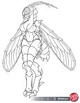  2021 2_toes 5_eyes alternate_species antennae_(anatomy) anthro arm_spikes arthropod artist_logo ashley_graham_(resident_evil) barely_visible_genitalia big_breasts biped blush bow_panties bra breasts capcom claws clothed clothing digital_drawing_(artwork) digital_media_(artwork) digitigrade exoskeleton feet female finger_claws fully_clothed furrification genitals greyscale hands_behind_back hi_res huge_breasts knock-kneed line_art logo looking_at_viewer membrane_(anatomy) membranous_wings monochrome multi_eye navel non-mammal_breasts non-mammal_navel novistador open_mouth open_smile panties predaguy resident_evil shoulder_spikes simple_background smile smiling_at_viewer snout solo spikes spikes_(anatomy) toe_claws toes underwear underwear_only video_games white_background wings 