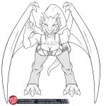  1:1 2021 3_toes 5_fingers 8_horns alternate_species anthro anthrofied artist_logo bent_over big_breasts big_tail biped black_and_white breasts claws cleavage clothed clothing coin digital_drawing_(artwork) digital_media_(artwork) digitigrade dragon dragon&#039;s_dogma feet female finger_claws fingers fishnet fishnet_legwear front_view fully_clothed hi_res holding_coin holding_object horn huge_breasts humanoid_hands leaning leaning_forward legwear line_art logo long_tail looking_at_viewer madeleine_(dragon&#039;s_dogma) membrane_(anatomy) membranous_wings monochrome multi_horn non-mammal_breasts open_mouth open_smile predaguy pupils scalie shirt simple_background slit_pupils smile smiling_at_viewer solo tank_top teeth text thick_tail toe_claws toes topwear url western_dragon white_background wing_claws wings 