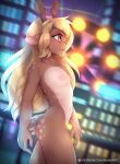  amusement_ride anthro antlers blonde_hair breasts capreoline cervid city cityscape deltarune female ferris_wheel flat_chested freckles hair hi_res horn looking_away mammal naika navel nipples noelle_holiday reindeer solo teenager undertale_(series) video_games young 