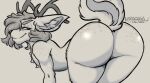  anthro antlers big_butt butt cervid chest_tuft ear_tuft fluffy fluffy_tail freckles freckles_on_butt hair hair_over_eye horn kozacasa looking_at_viewer male mammal one_eye_obstructed smile solo tuft 