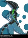  alien alien_humanoid anthro ben_10 ben_tennyson big_butt blue_background blue_body breasts butt cartoon_network clothing crossgender eyelashes female green_clothing green_eyes hi_res humanoid kineceleran naut_mikro not_furry simple_background solo text url xlr8 