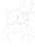  3:4 anthro antlers battycat cervid clothed clothing dragon duo embarrassed facial_piercing female hi_res horn ismay_(battycat) licking male male/female mammal monochrome neck_kiss neck_lick nose_piercing nose_ring piercing shy tongue tongue_out 