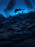  2022 ambiguous_gender black_body black_fur canid canine canis detailed_background digital_media_(artwork) feral fur hi_res jademerien looking_at_viewer mammal night outside solo wolf 