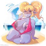  1:1 beach big_breasts bikini breasts clothing female galacticmichi huge_breasts league_of_legends not_furry poppy_(lol) riot_games seaside sling_bikini solo swimwear video_games yordle 