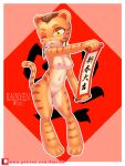  3:4 anthro breasts chinese_new_year chinese_zodiac felid female fur hair hi_res holidays looking_at_viewer mammal new_year nipples nude pantherine rainven simple_background smile solo text tiger 