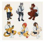  2022 anthro backpack blue_eyes border bottomwear brown_body camera canid canine canis clothing domestic_dog eyes_closed eyewear felid glasses grey_body group hi_res humanoid_hands juuichi_mikazuki kemono kounfuyu kounosuke_(morenatsu) kouya_(morenatsu) kyouji_(morenatsu) lion male mammal morenatsu necktie pantherine pants pink_nose raccoon_dog shirt shorts sitting slightly_chubby soutarou_(morenatsu) tanuki tiger topwear torahiko_(morenatsu) ursid video_games visual_novel white_border wolf 