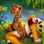  1:1 2022 anthro clothed clothing dragonfu dreamworks felid female grass kung_fu_panda lily_pad mammal master_tigress pantherine plant robe solo tiger water whiskers yellow_sclera 