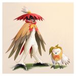  absurdres alternate_form beak bird brown_eyes claws dartrix decidueye evolutionary_line feathers hat highres hisuian_decidueye jcstr looking_at_viewer no_humans pokemon pokemon_(creature) standing talons wings 