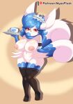  2022 absurd_res anthro areola big_breasts black_clothing black_high black_legwear black_stockings blue_body blue_fur blue_hair blush breasts clothing container cup digital_media_(artwork) female footwear fur genitals hair hi_res legwear maid_headdress maid_uniform meowstic nintendo nipples nyasplush pink_areola pink_nipples pok&eacute;mon pok&eacute;mon_(species) pussy red_eyes shoes solo stockings thick_thighs uniform video_games white_body white_fur wide_hips yellow_sclera 