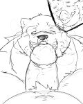  2022 4:5 anthro blush duo erection facial_piercing genitals hi_res kemono male mammal monochrome musk nose_piercing nose_ring overweight overweight_male penis piercing pubes simple_background sketch suid suina sus_(pig) ursid white_background whitebeast20 wild_boar 